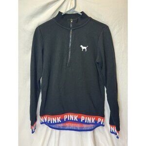 Pink by Victoria Secret VS Pink 1/4‎ Zip Pullover Sweatshirt XS Logo Black